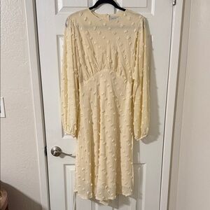 Chicwish Cream Long Sleeve Textured Midi Dress